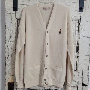 Vtg Fox Collection Men's Cream Ivory Grandpa Cardigan Sweater Golf Tall Large L